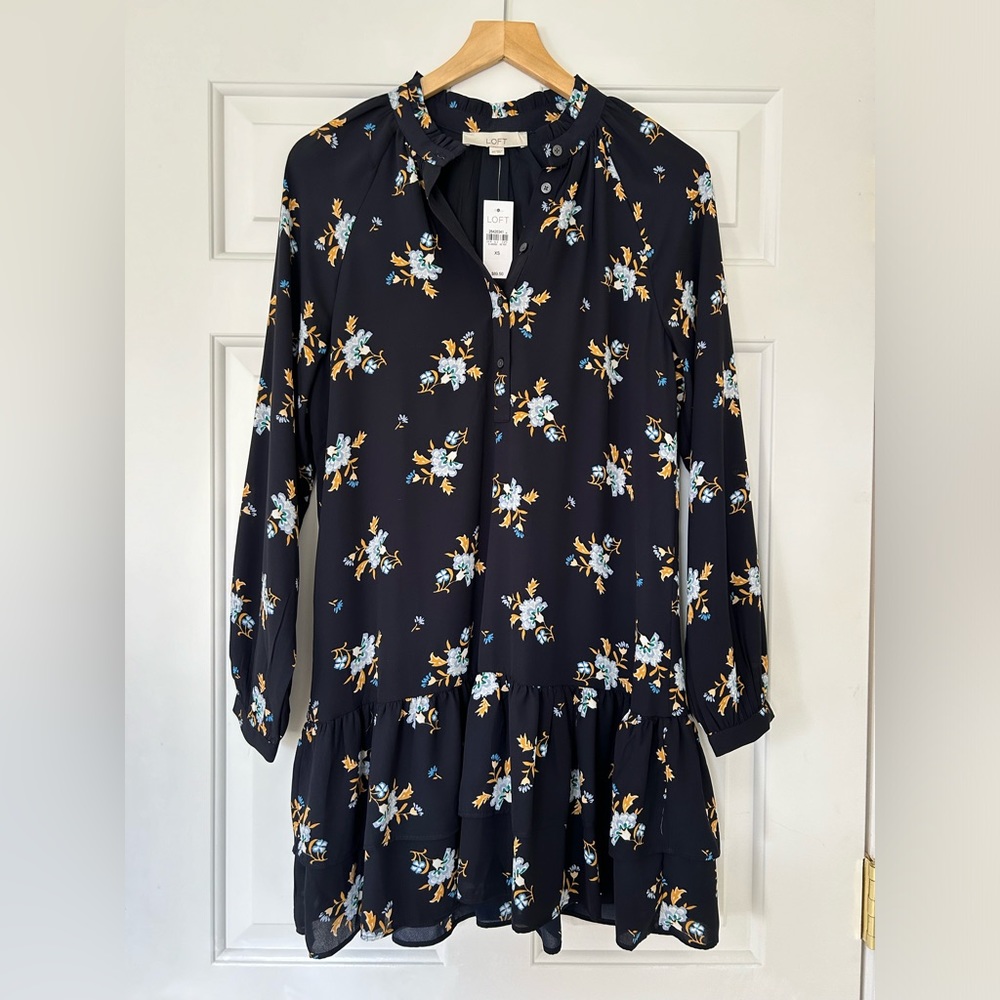 Loft Floral Knee Pleated Dress